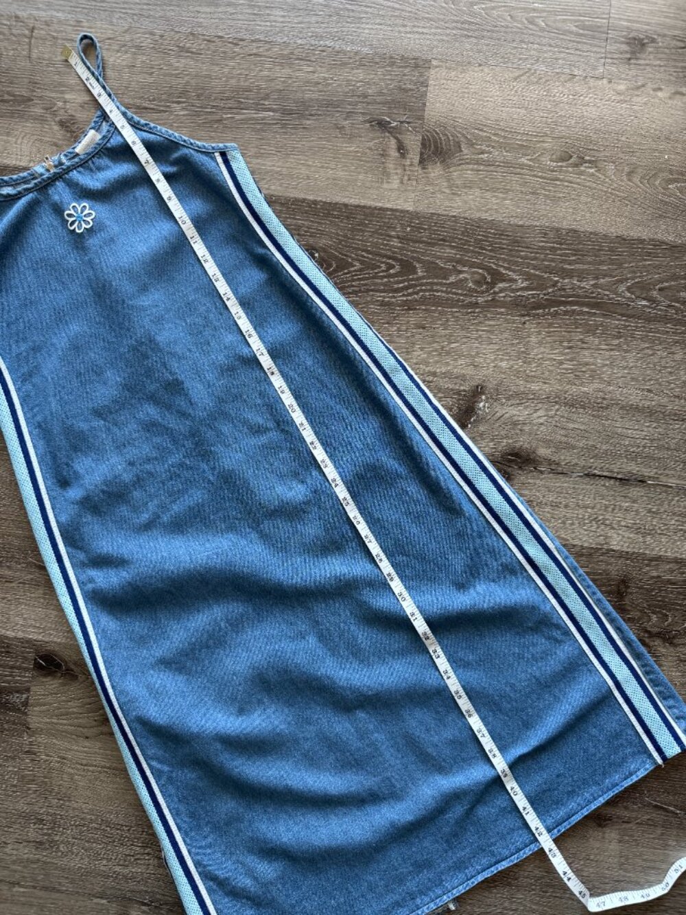 Vintage Y2K Denim Column Midi Dress Sport Stripe Women's S Fit - Picture 7 of 9